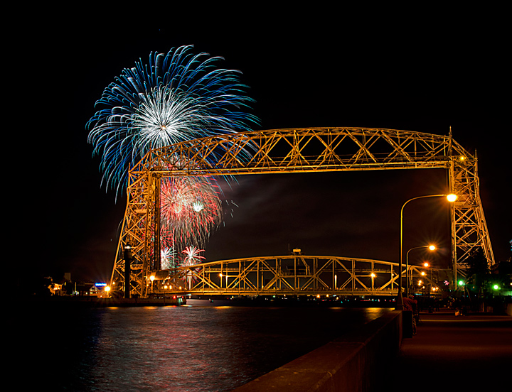Canal Park, Duluth MN fireworks by the aerial lift bridge