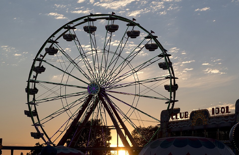 Carnival ferris wheel at sunset