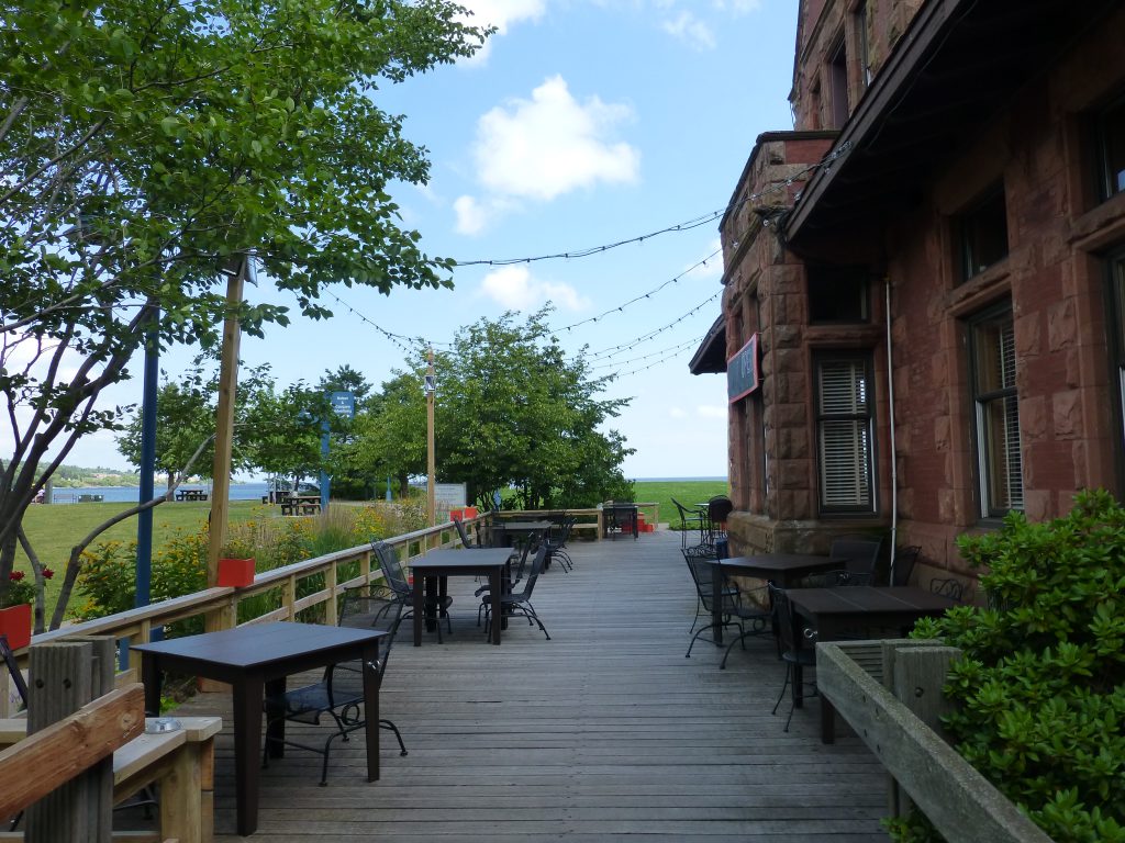Endion Station outdoor patio by Lake Superior