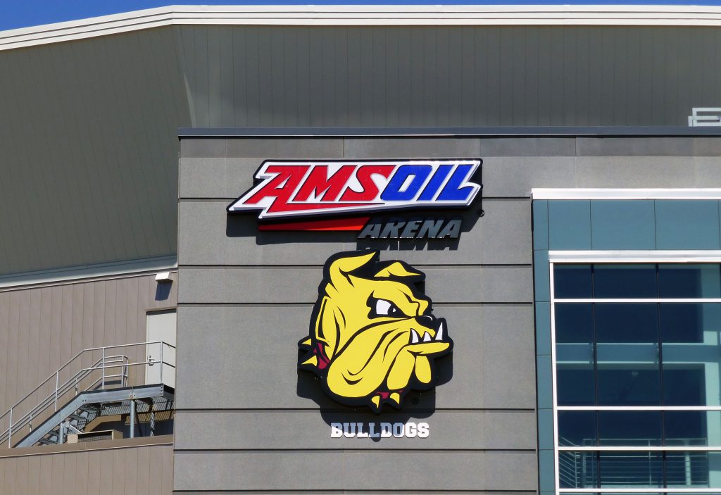 UMD Bulldog logo at Amsoil Arenea