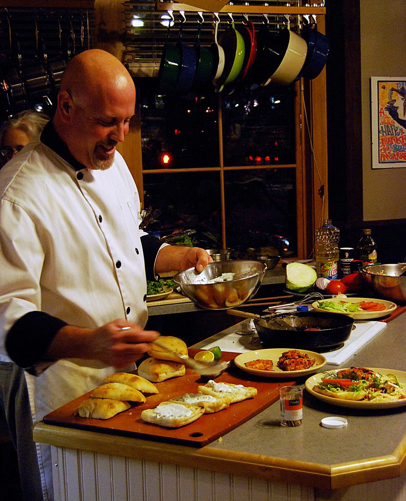 Chef Patrick Moore prepping fresh spicy fish sandwiches