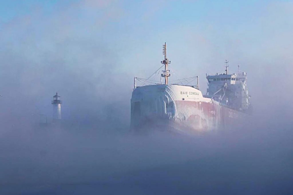 Baie Comeau ship in a winter day in Canal Park MN