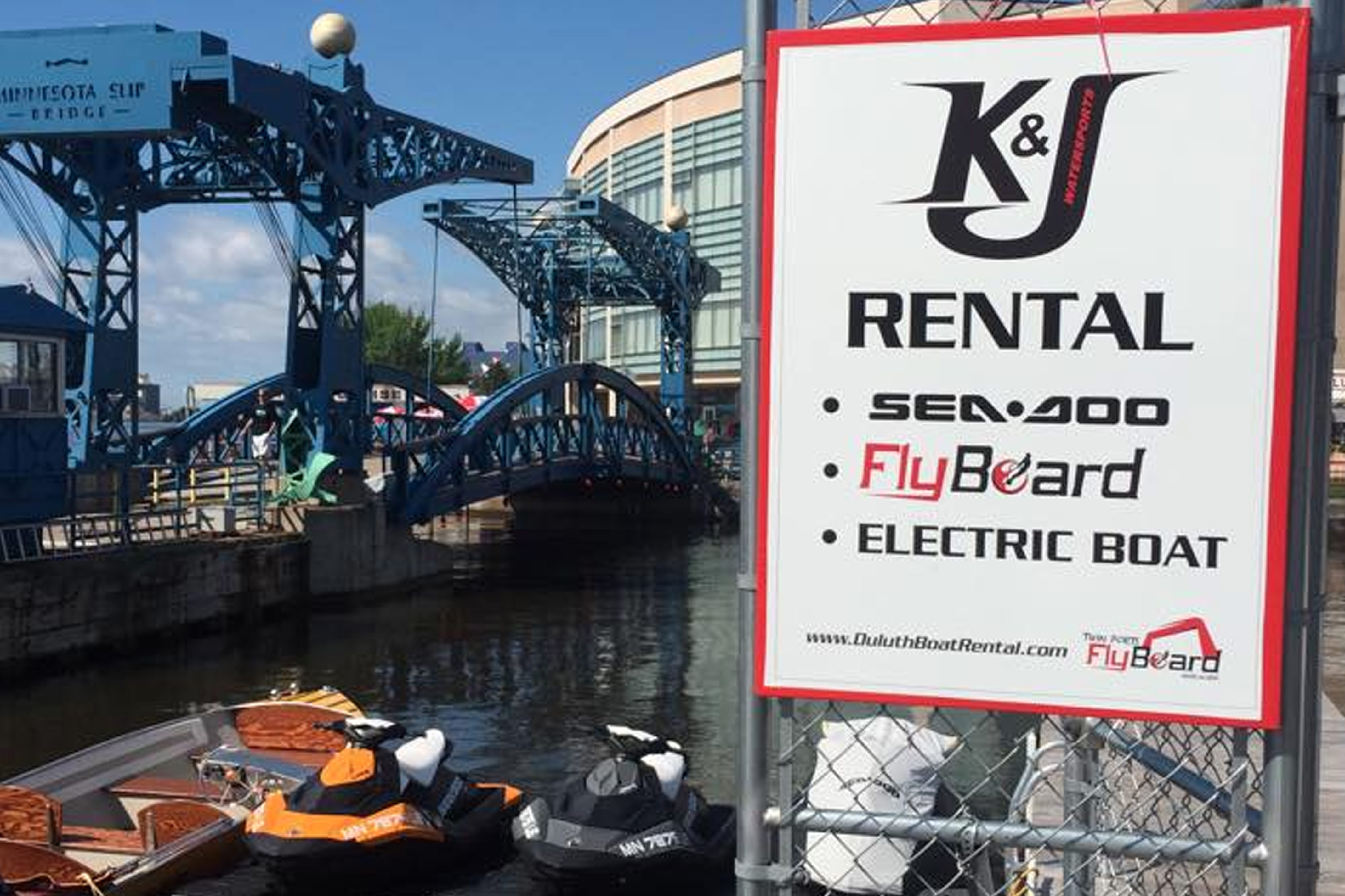 K&J Fly-Board Rentals backside of DECC and MN blue slip bridge