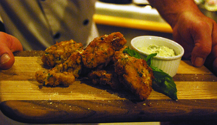 fried panfish with pesto dipping sauce by Chef Patrick Moore