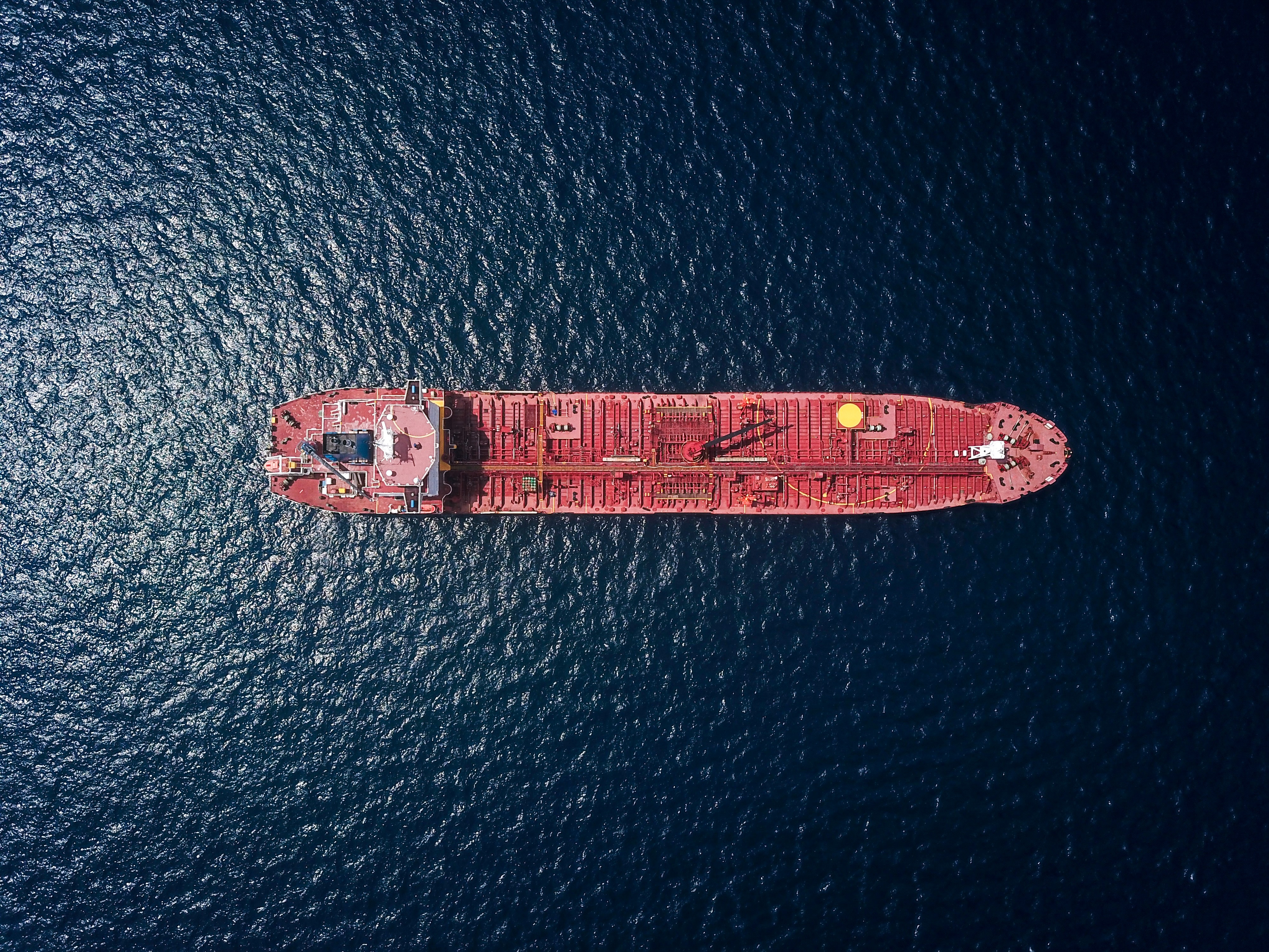 Aerial View of a ship in Lake Superior