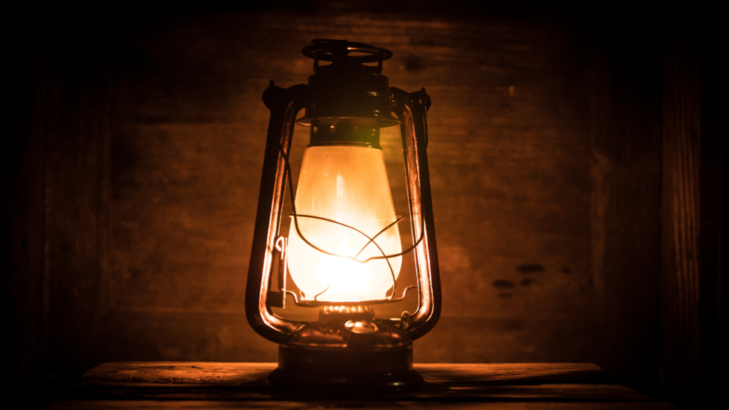 Lantern in a dark room